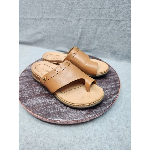 Vionic Cindy Sandal Womens Tan Leather Slide Sandals With Cork Sole Size 5 - Picture 2 of 10